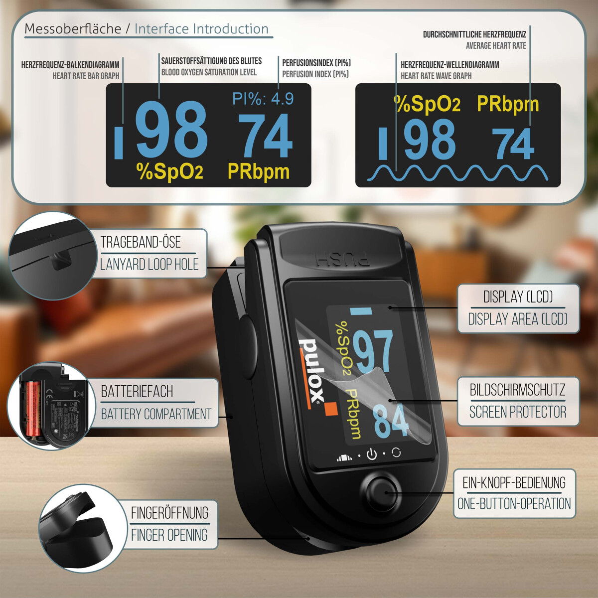 Pulox PO-200 Set Pulsoximeter Schwarz box