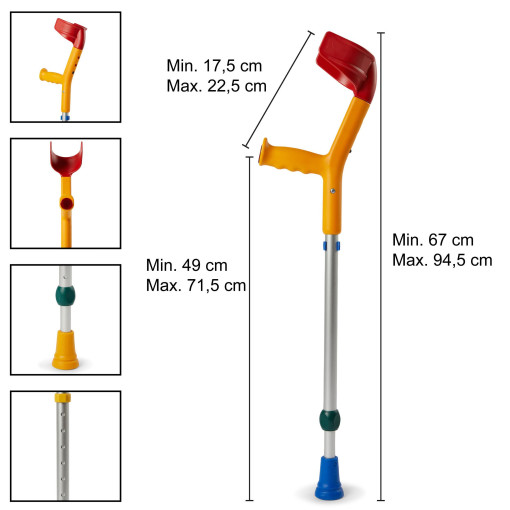 Rebotec FUN-KIDS - Kinder Gehhilfe / Krücke Gelb-Bunt - Made in Germany