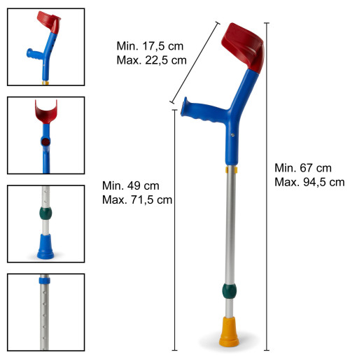 Rebotec FUN-KIDS - Kinder Gehhilfe / Krücke Blau-Bunt - Made in Germany