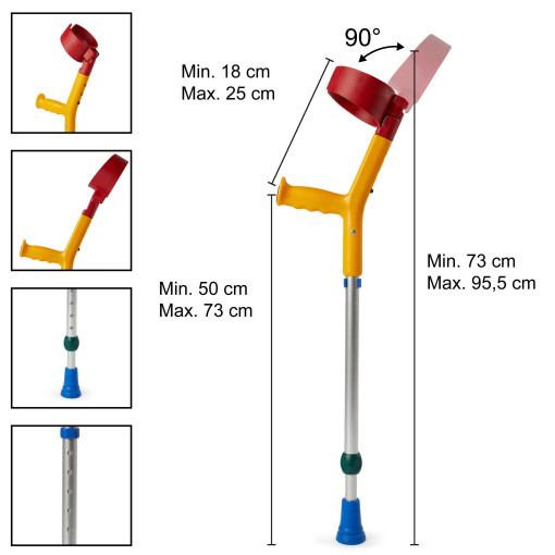 Rebotec SAFE-IN - 1x Kinder Krücke Gelb-Bunt mit geschlossener Armschale