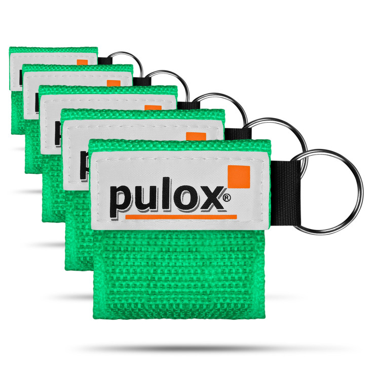 5x  "RESPI-Key" Pulox Schlüsselanhänger Beatmungsmaske Grün