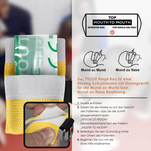 25x Pulox - "RESPI-Key" Schlüsselanhänger Beatmungsmaske Gelb