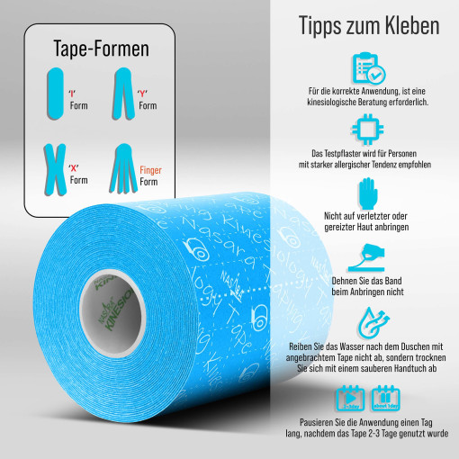 NASARA Kinesiologie Tape - Breit (5m x 75mm) Blau