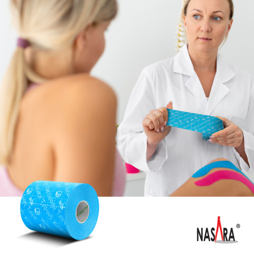 NASARA Kinesiologie Tape - Breit (5m x 75mm) Blau