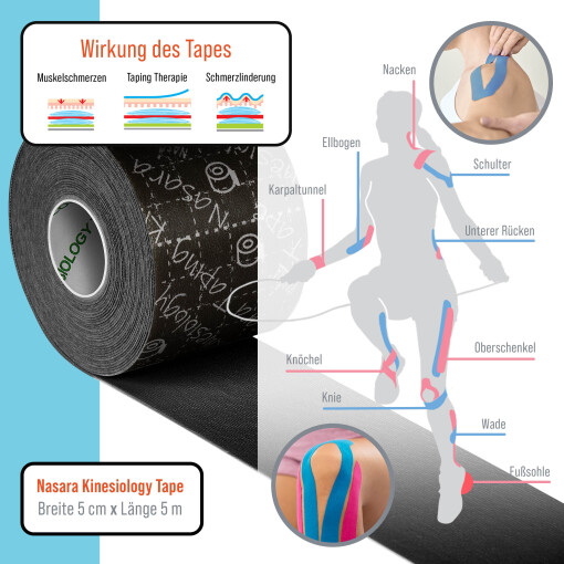 6x NASARA Kinesiologie Tape Schwarz