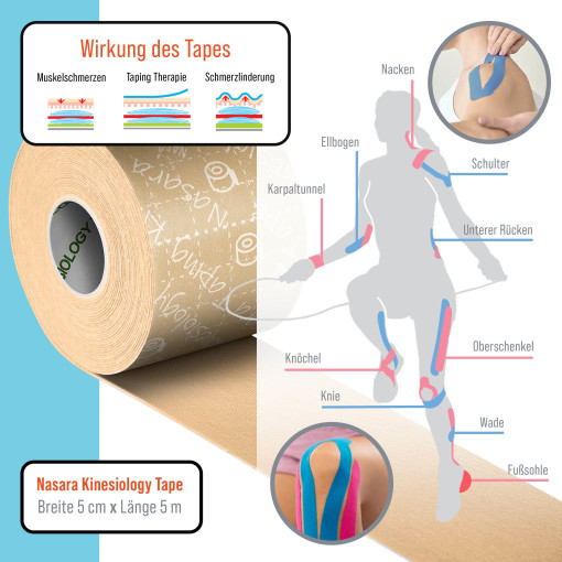 NASARA Kinesiologie Tape (5cm x 5m) in Beige / Natur / Hautfarben