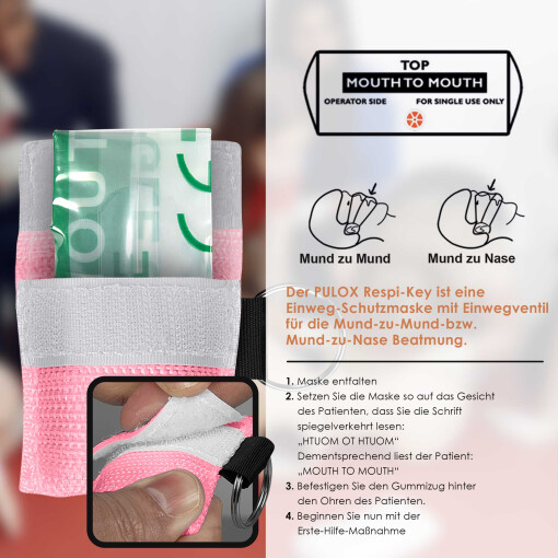 Pulox "RESPI-Key" Schlüsselanhänger Beatmungsmaske Pink
