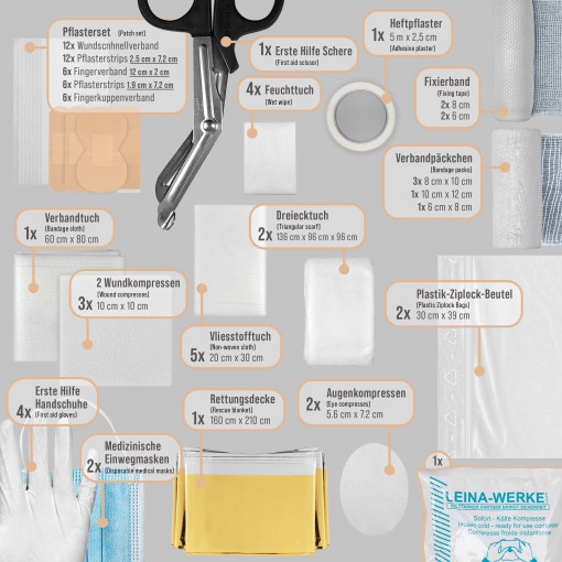 Leina Erste Hilfe Kit nach DIN 13157 in Folientasche