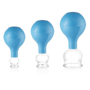 pulox Schröpfgläser Set aus Echtglas 3 Stück. diverse Größen klein Blau