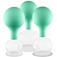 Pulox Schröpfgläser Set aus Echtglas - 3 Stück mit Saugball - 40mm, 52mm, 62mm