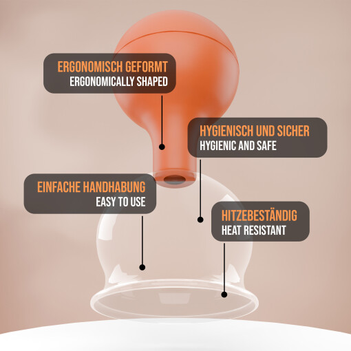 Pulox Schröpfgläser Set aus Echtglas - 3 Stück mit Saugball in Braun - 40mm, 52mm, 62mm