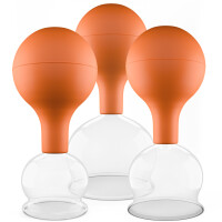 Pulox Schröpfgläser Set aus Echtglas - 3 Stück mit Saugball in Braun - 40mm, 52mm, 62mm