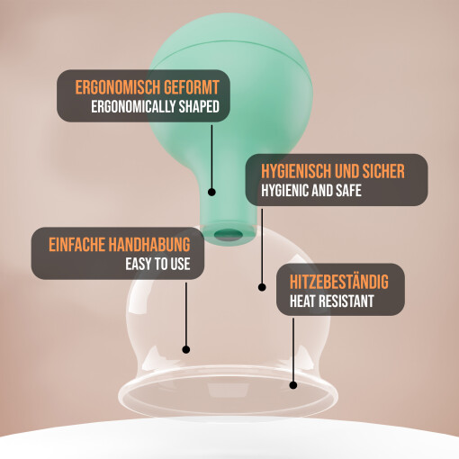 Pulox Schröpfgläser Set aus Echtglas - 3 Stück mit Saugball in Grün - 40mm, 52mm, 62mm