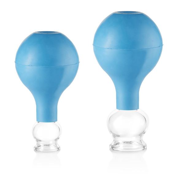 pulox Schröpfgläser Set aus Echtglas 2 Stück. 2,5cm und 3,2cm Blau