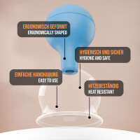 Pulox Schröpfglas aus Echtglas mit Saugball in Blau, 52mm - Profi-Schröpfgläser für Therapie und Massage