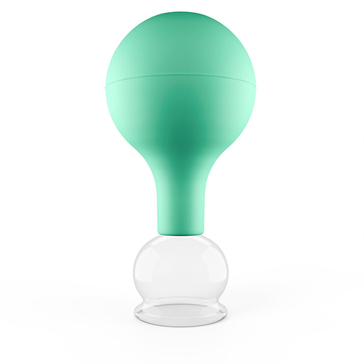 Pulox Schröpfglas aus Echtglas mit Saugball in Grün, 32mm - Profi-Schröpfgläser für Therapie und Massage