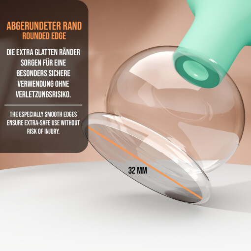 Pulox Schröpfglas aus Echtglas mit Saugball in Grün, 32mm - Profi-Schröpfgläser für Therapie und Massage