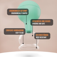 Pulox Schröpfglas aus Echtglas mit Saugball in Grün, 32mm - Profi-Schröpfgläser für Therapie und Massage