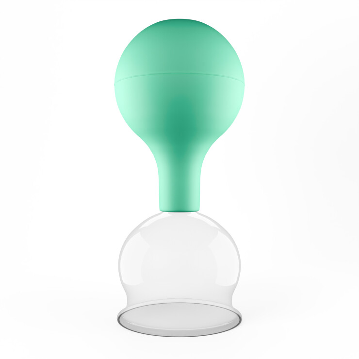 Pulox Schröpfglas aus Echtglas mit Saugball in Grün, 52mm - Profi-Schröpfgläser für Therapie und Massage