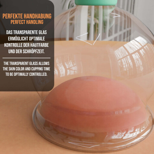 Pulox Schröpfglas aus Echtglas mit Saugball in Grün, 52mm - Profi-Schröpfgläser für Therapie und Massage