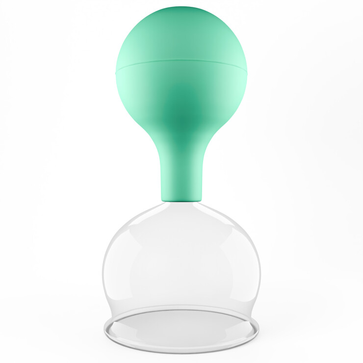 Pulox Schröpfglas aus Echtglas mit Saugball in Grün, 62mm - Profi-Schröpfgläser für Therapie und Massage
