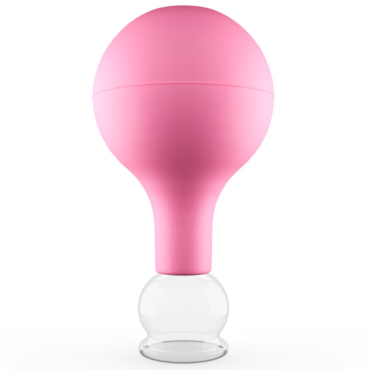 Pulox Schröpfglas aus Echtglas mit Saugball in Pink, 25mm - Profi-Schröpfgläser für Therapie und Massage