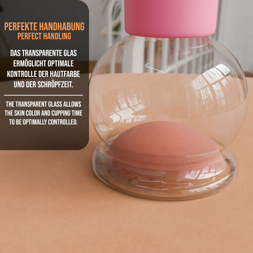 Pulox Schröpfglas aus Echtglas mit Saugball in Pink, 25mm - Profi-Schröpfgläser für Therapie und Massage