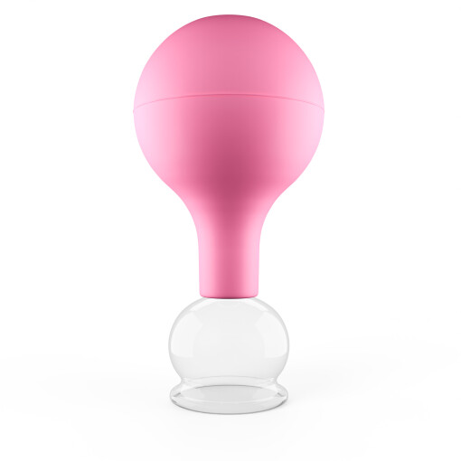 Pulox Schröpfglas aus Echtglas mit Saugball in Pink, 32mm - Profi-Schröpfgläser für Therapie und Massage