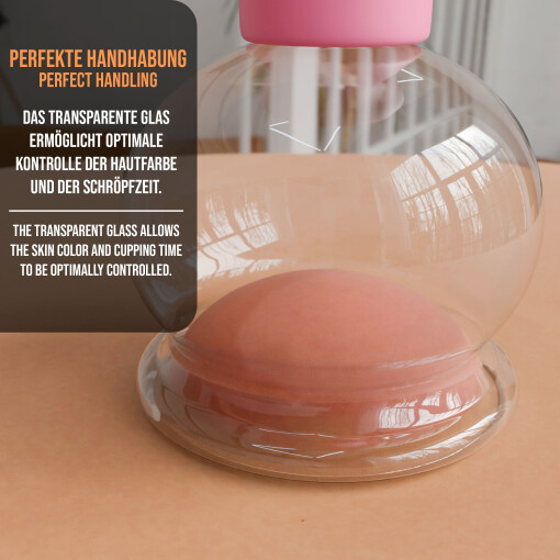 Pulox Schröpfglas aus Echtglas mit Saugball in Pink, 32mm - Profi-Schröpfgläser für Therapie und Massage