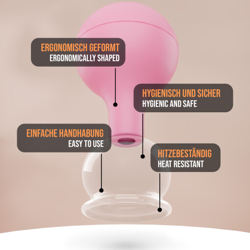 Pulox Schröpfglas aus Echtglas mit Saugball in Pink, 32mm - Profi-Schröpfgläser für Therapie und Massage