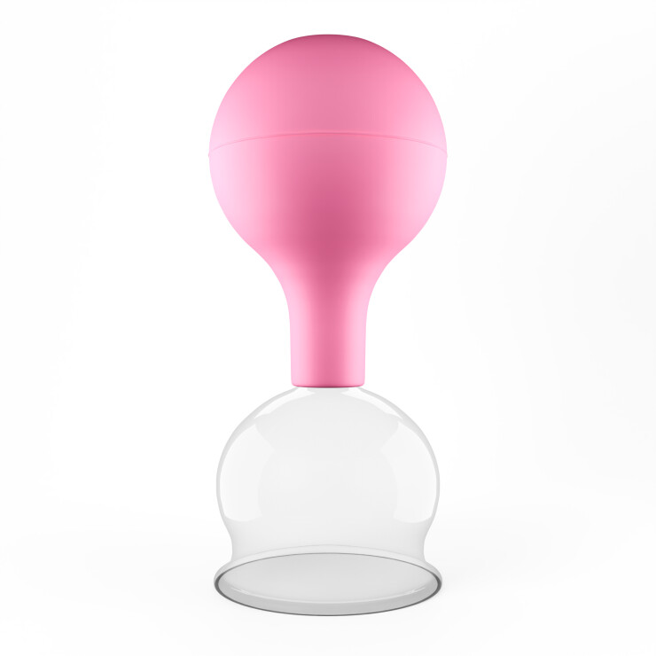 Pulox Schröpfglas aus Echtglas mit Saugball in Pink, 52mm - Profi-Schröpfgläser für Therapie und Massage