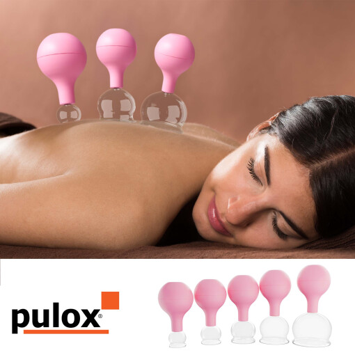 Pulox Schröpfglas aus Echtglas mit Saugball in Pink, 52mm - Profi-Schröpfgläser für Therapie und Massage