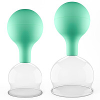 Pulox Schröpfgläser Set aus Echtglas - 2 Stück mit Saugball in Grün - 52mm, 62mm