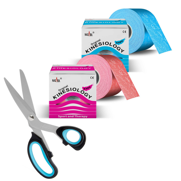 2er 1x blau 1x pink NASARA Kinesiologie Tape mit Schere