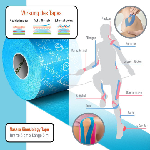 2er 1x blau 1x pink NASARA Kinesiologie Tape mit Schere