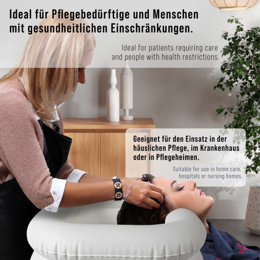Pulox Haarwaschbecken - Mobile, aufblasbare Patientendusche mit Duschbeutel und Handbrause