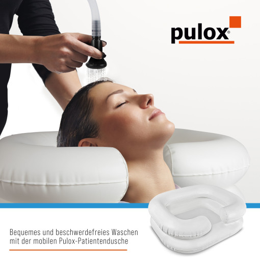 Pulox Haarwaschbecken - Mobile, aufblasbare Patientendusche mit Duschbeutel und Handbrause