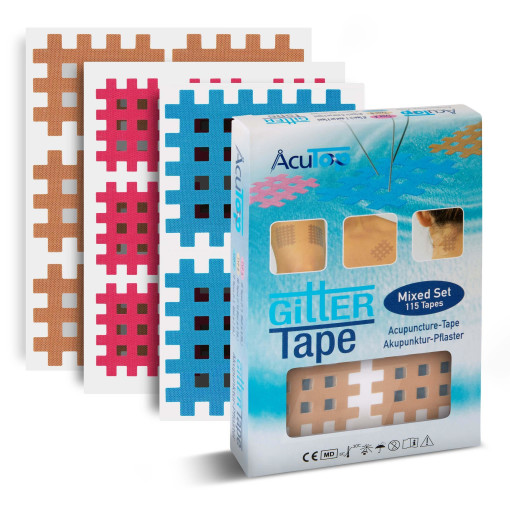 AcuTop - Gittertape, Akupunkturtape - versch. Größen & Farben -  Mix Set - Bunt