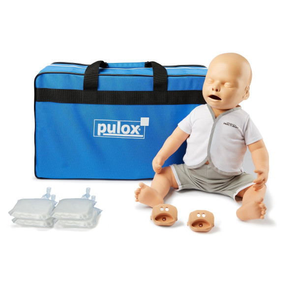 Pulox Reanimationspuppe Trainingspuppe Practi-Baby mit Gesichtsmaske, 5 Luftbeuteln und Tragetasche