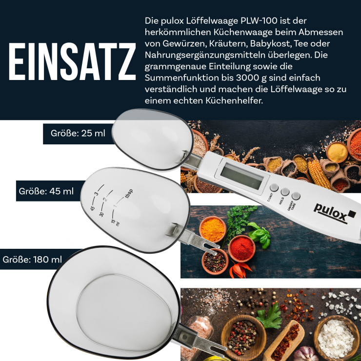 Pulox Löffelwaage PLW-100 mit 3 Löffelköpfen