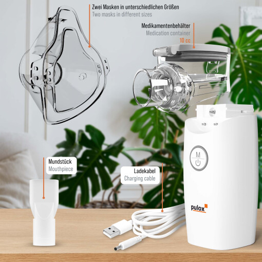 Pulox IN-100 Inhalator - Elektrischer Nebulizer Vernebler, wiederaufladbar für Kinder & Erwachsene