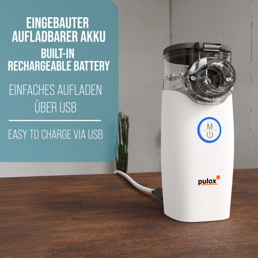 Pulox IN-100 Inhalator - Elektrischer Nebulizer Vernebler, wiederaufladbar für Kinder & Erwachsene