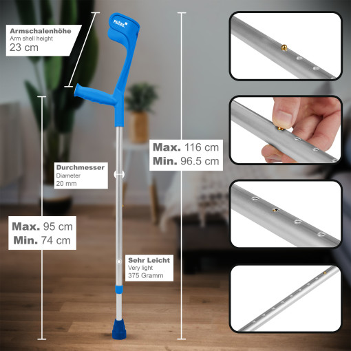 2x Krücken Klassiker (Paar) - Ossenberg Gehhilfen Unterarmgehstützen in Blau