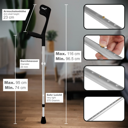 1x Krücke Klassiker - Ossenberg Unterarmgehstütze Gehhilfe in Schwarz