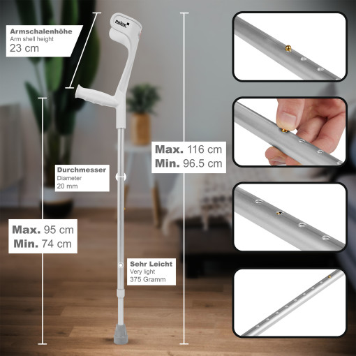 1x Krücke Klassiker - Ossenberg Unterarmgehstütze Gehhilfe in Grau