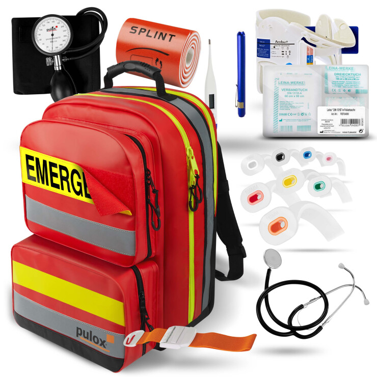 Pulox Erste Hilfe Rucksack - Großer Notfallrucksack in Rot aus stabiler Plane