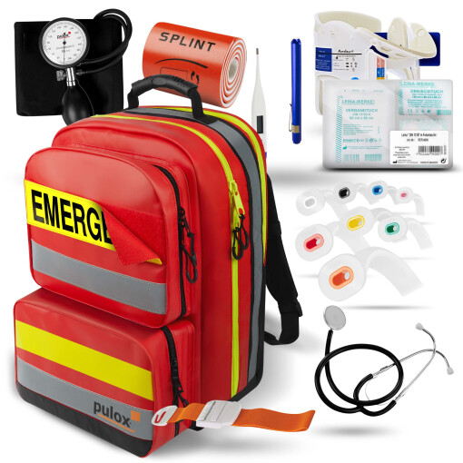 Pulox Erste Hilfe Rucksack - Großer Notfallrucksack in Rot aus stabiler Plane