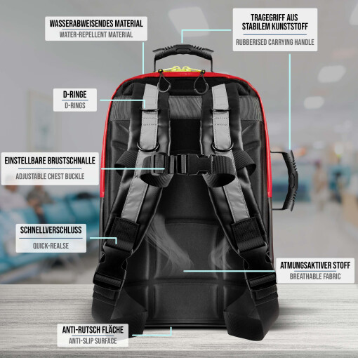 Pulox Erste Hilfe Rucksack - Großer Notfallrucksack in Rot aus stabiler Plane