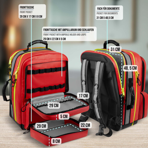 Pulox Erste Hilfe Rucksack - Großer Notfallrucksack in Rot aus stabiler Plane