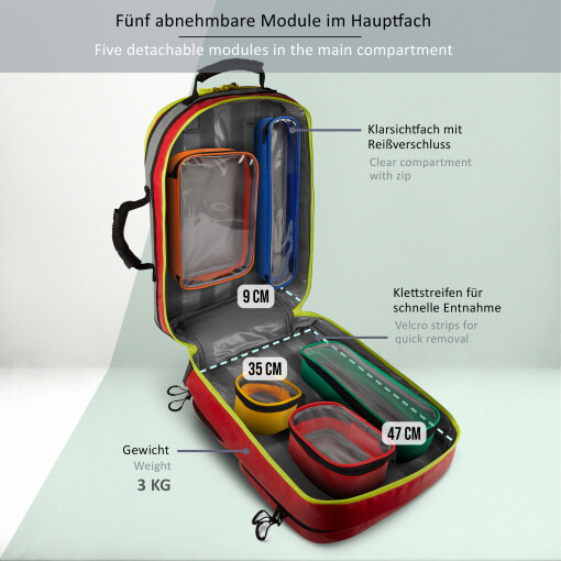 Pulox Erste Hilfe Rucksack - Großer Notfallrucksack in Rot aus stabiler Plane